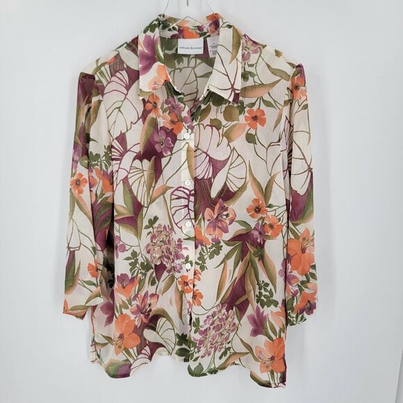 Alfred Dunner Blouse Women's 14 Sheer Floral Button Up - Picture 1 of 9